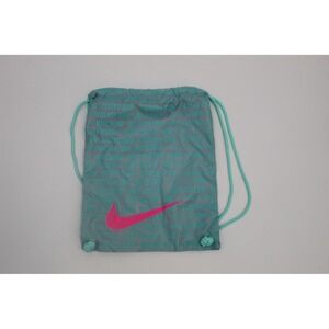 Nike Soccer Drawstring Cinch Bag Teal Grey Pink Swoosh Multilingual Print Kids